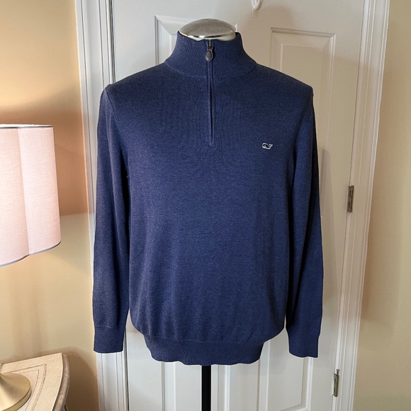 $138 NWT Mens Vineyard Vines Navy Blue Cotton Quarter Zip Pullover Sweater SMALL - Picture 1 of 3